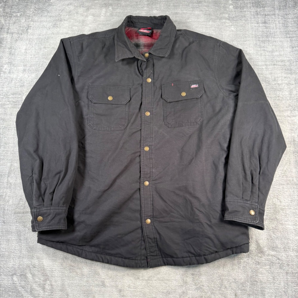 Dickies Shirt Jacket Mens 2XL Black Flannel Lined Duck Canvas Workwear A85XEBLK